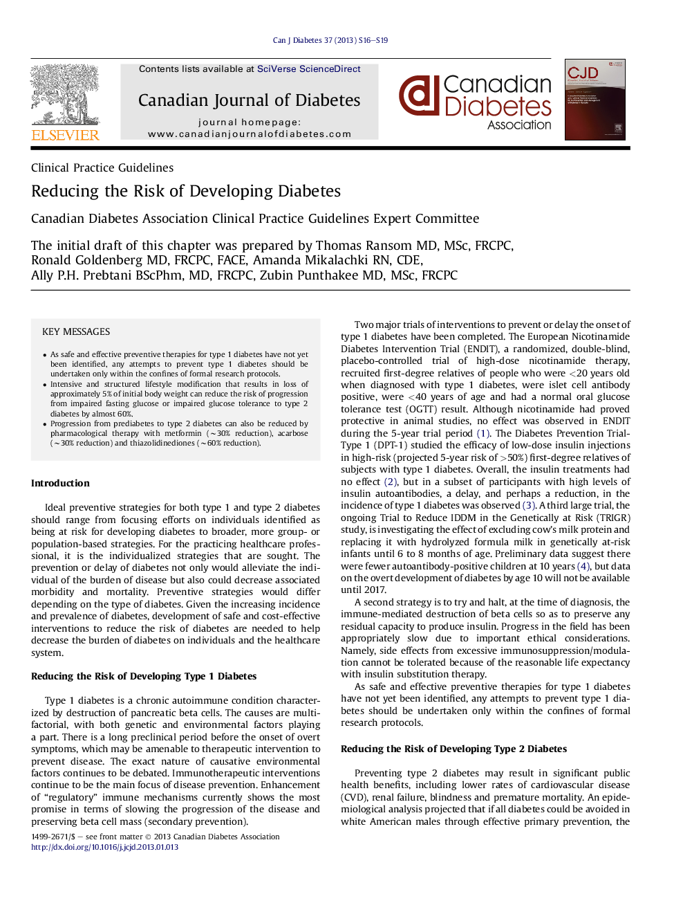 Reducing the Risk of Developing Diabetes
