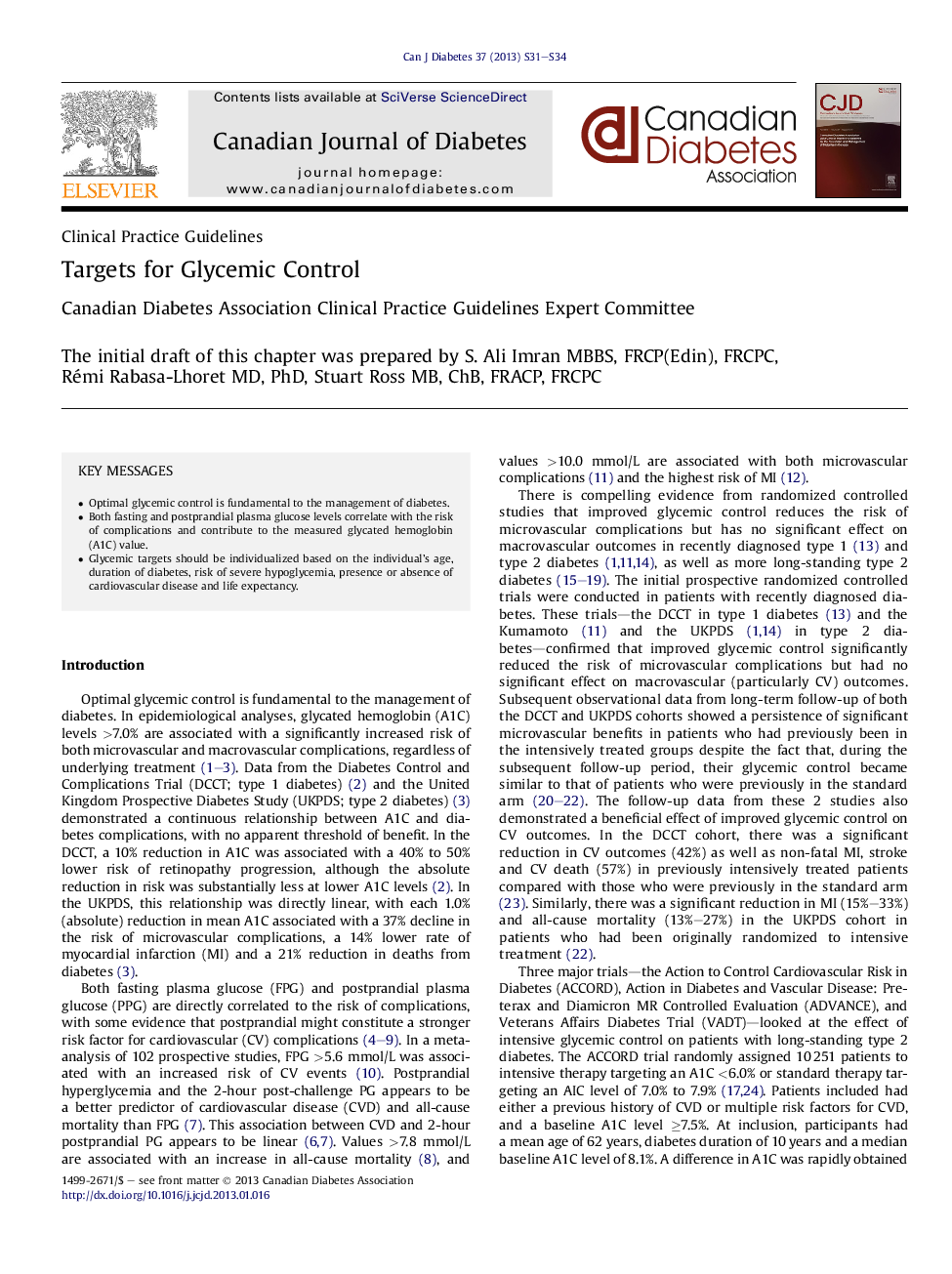 Targets for Glycemic Control