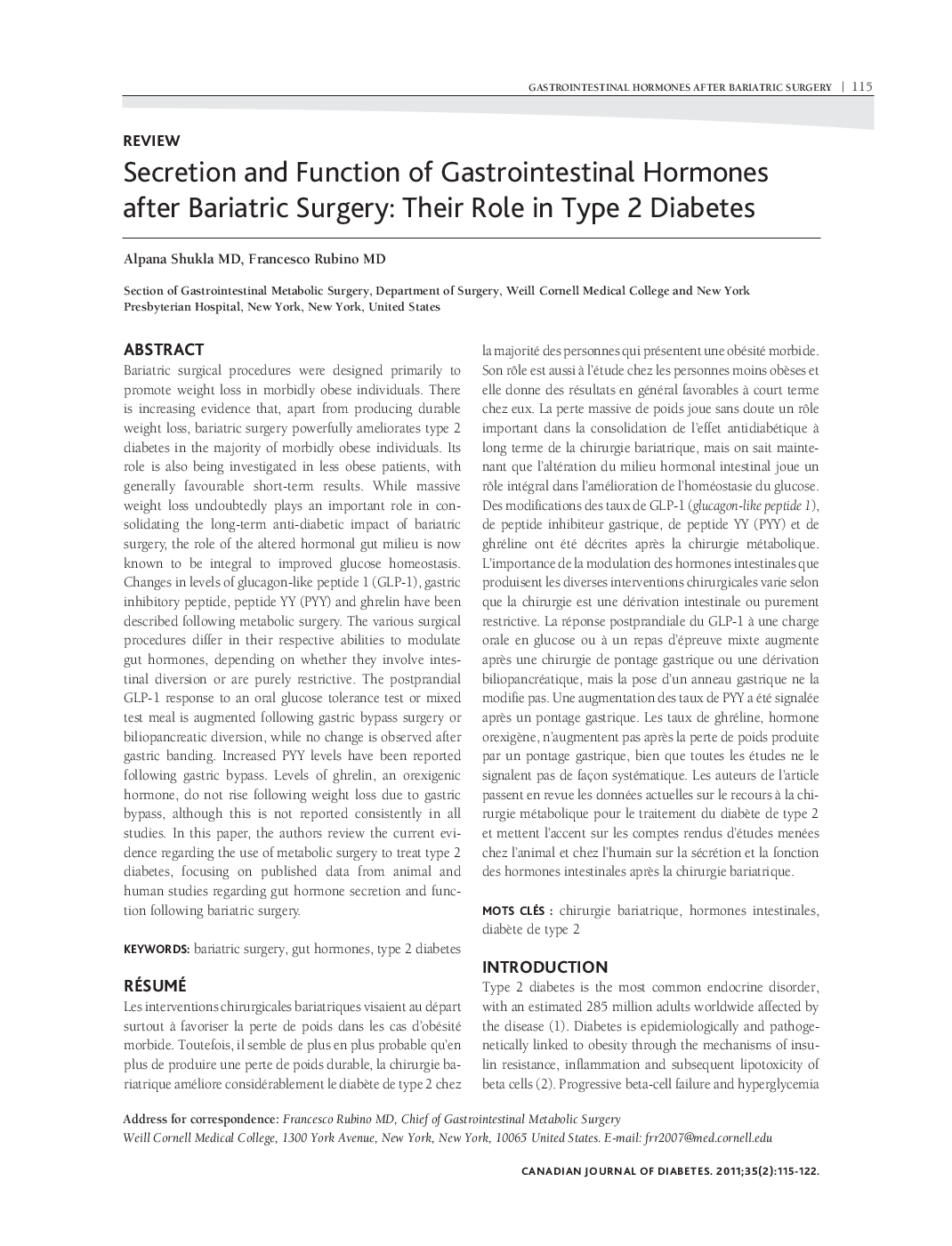 Secretion and Function of Gastrointestinal Hormones after Bariatric Surgery: Their Role in Type 2 Diabetes