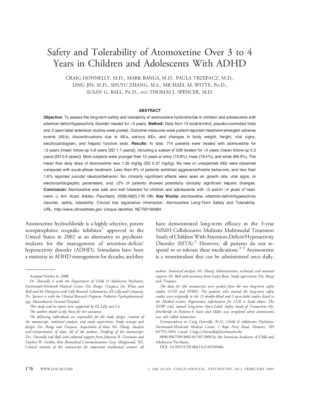 Safety and Tolerability of Atomoxetine Over 3 to 4 Years in Children and Adolescents With ADHD 