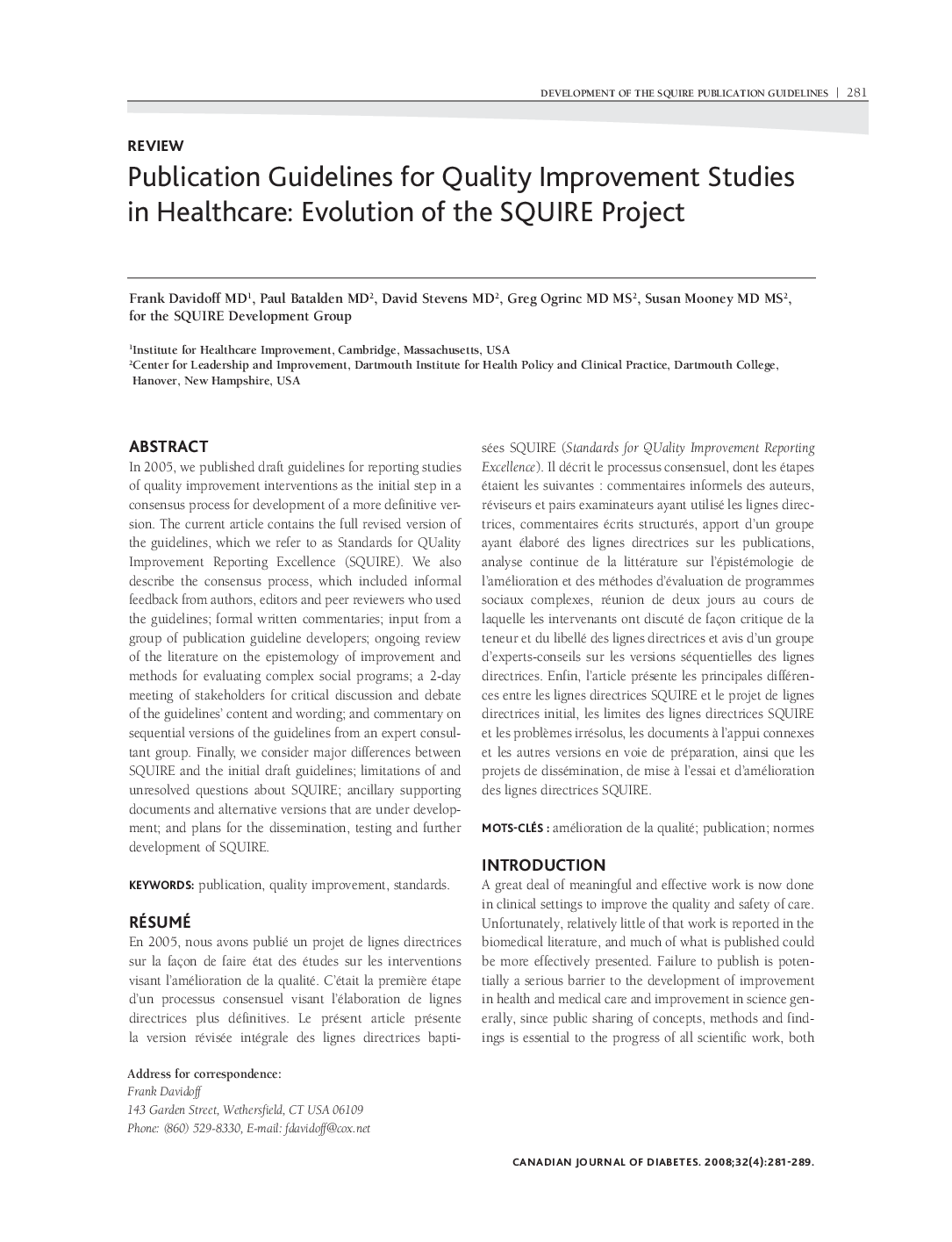 Publication Guidelines for Quality Improvement Studies in Healthcare: Evolution of the SQUIRE Project