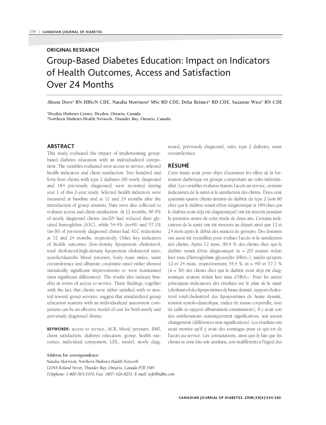 Group-Based Diabetes Education: Impact on Indicators of Health Outcomes, Access and Satisfaction Over 24 Months