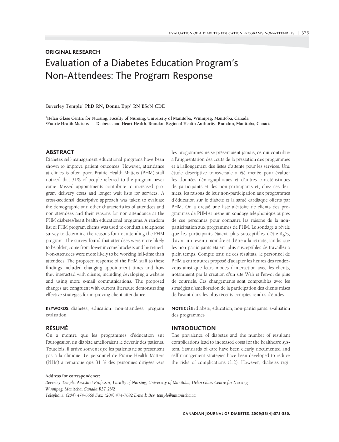 Evaluation of a Diabetes Education Program's Non-Attendees: The Program Response