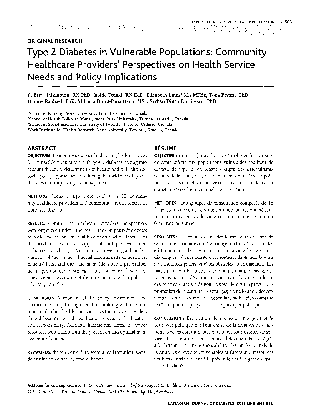 Type 2 Diabetes in Vulnerable Populations: Community Healthcare Providers' Perspectives on Health Service Needs and Policy Implications