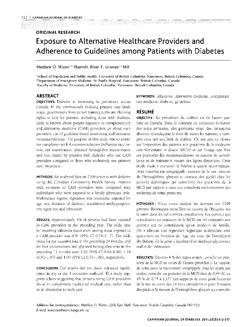 Exposure to Alternative Healthcare Providers and Adherence to Guidelines among Patients with Diabetes