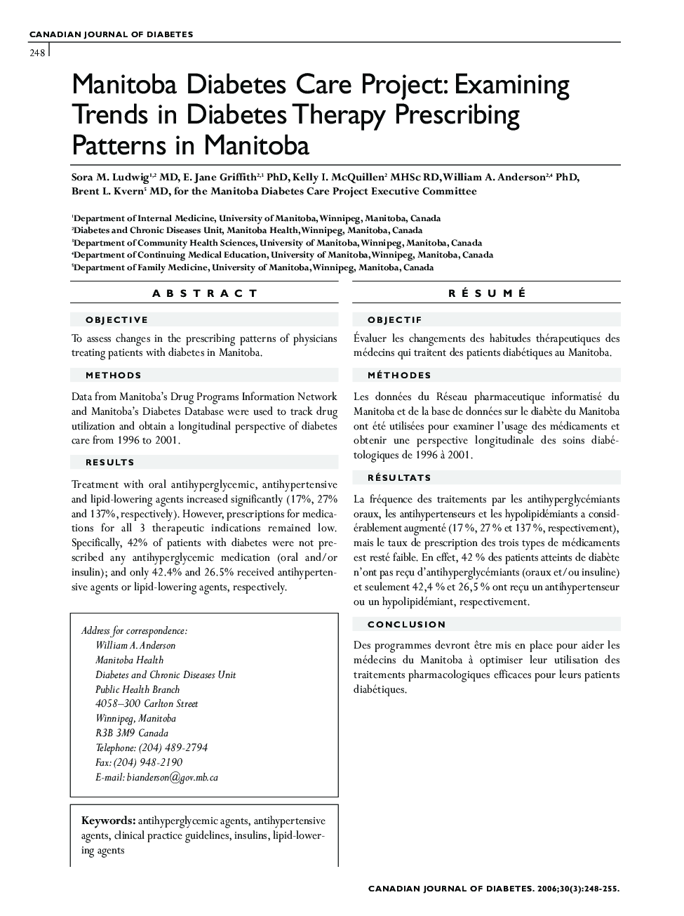 Manitoba Diabetes Care Project: Examining Trends in Diabetes Therapy Prescribing Patterns in Manitoba