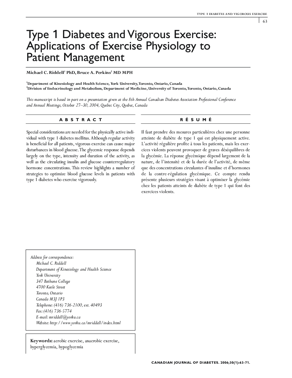 Type 1 Diabetes and Vigorous Exercise: Applications of Exercise Physiology to Patient Management