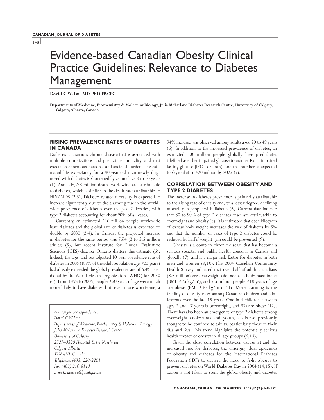 Evidence-based Canadian Obesity Clinical Practice Guidelines: Relevance to Diabetes Management