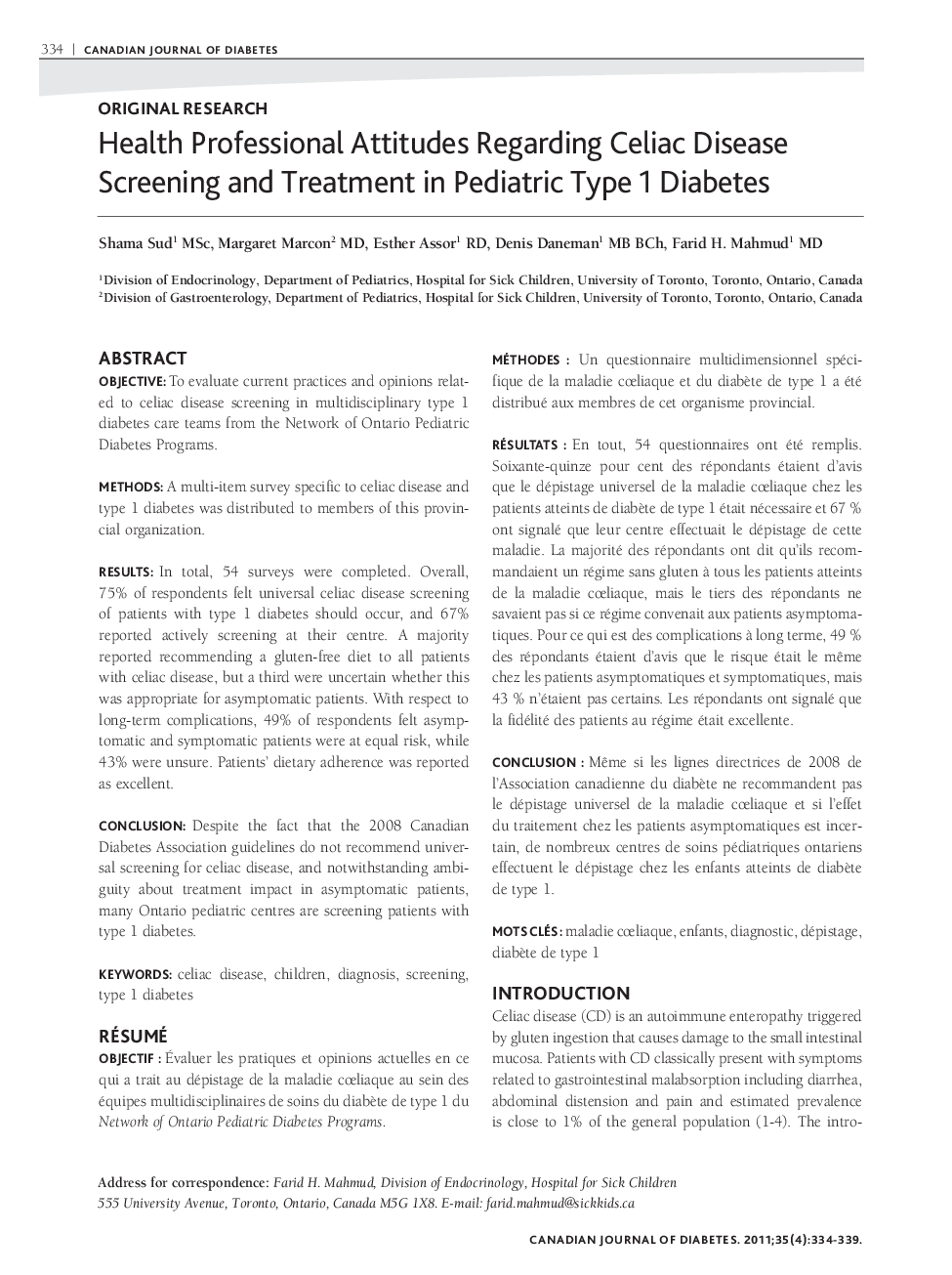 Health Professional Attitudes Regarding Celiac Disease Screening and Treatment in Pediatric Type 1 Diabetes