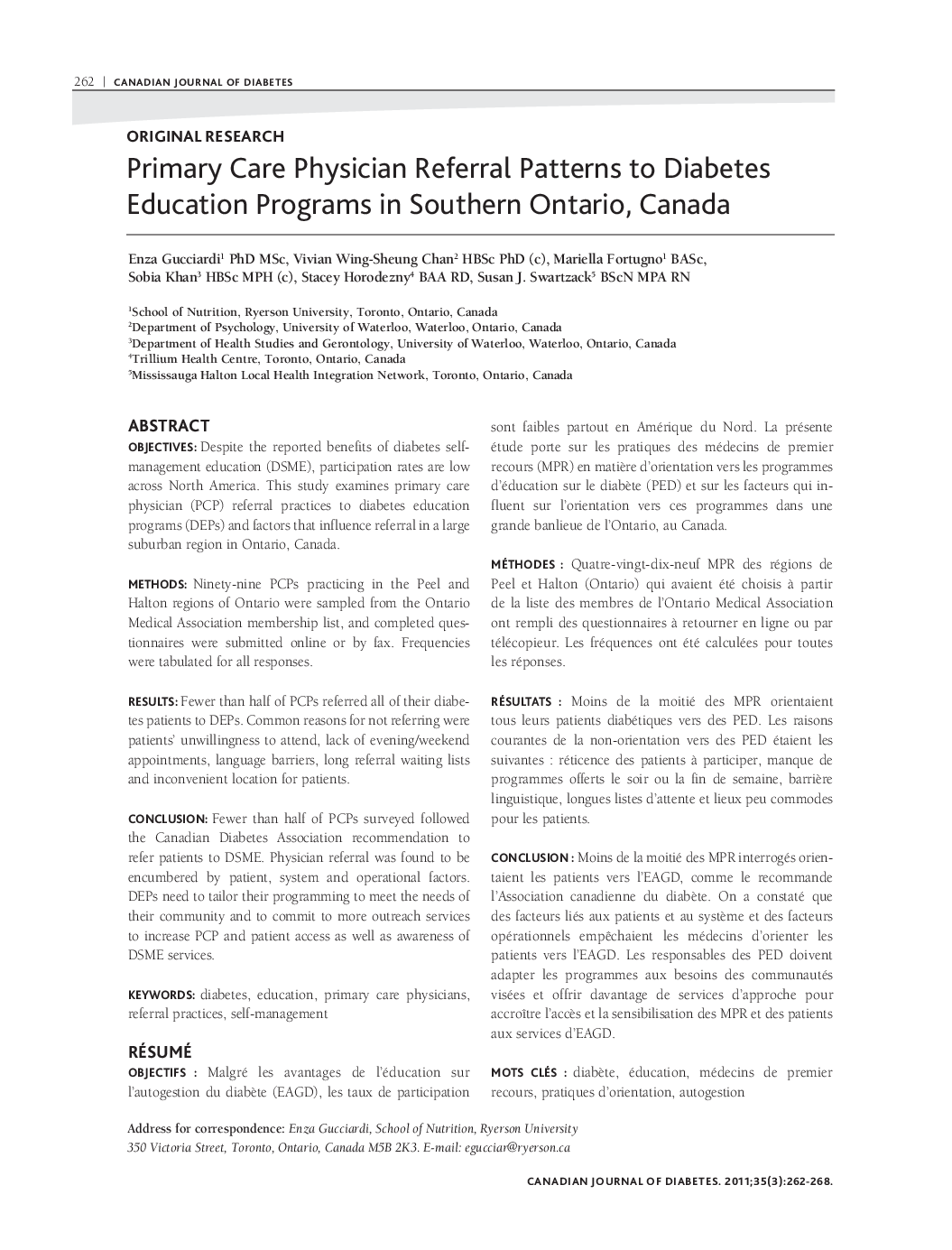 Primary Care Physician Referral Patterns to Diabetes Education Programs in Southern Ontario, Canada