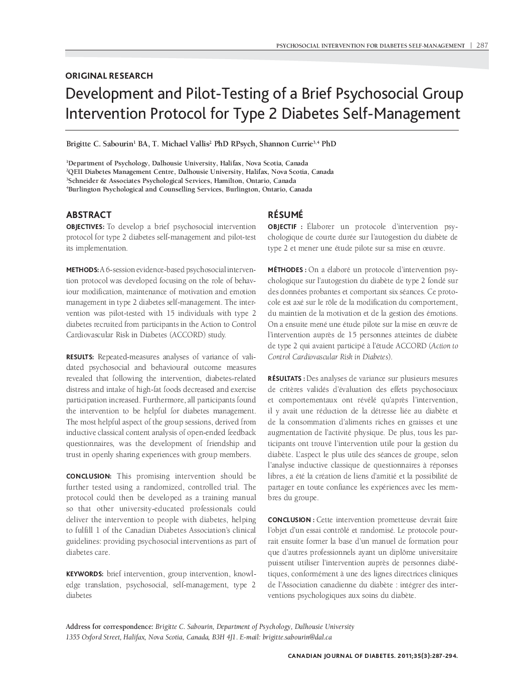 Development and Pilot-Testing of a Brief Psychosocial Group Intervention Protocol for Type 2 Diabetes Self-Management