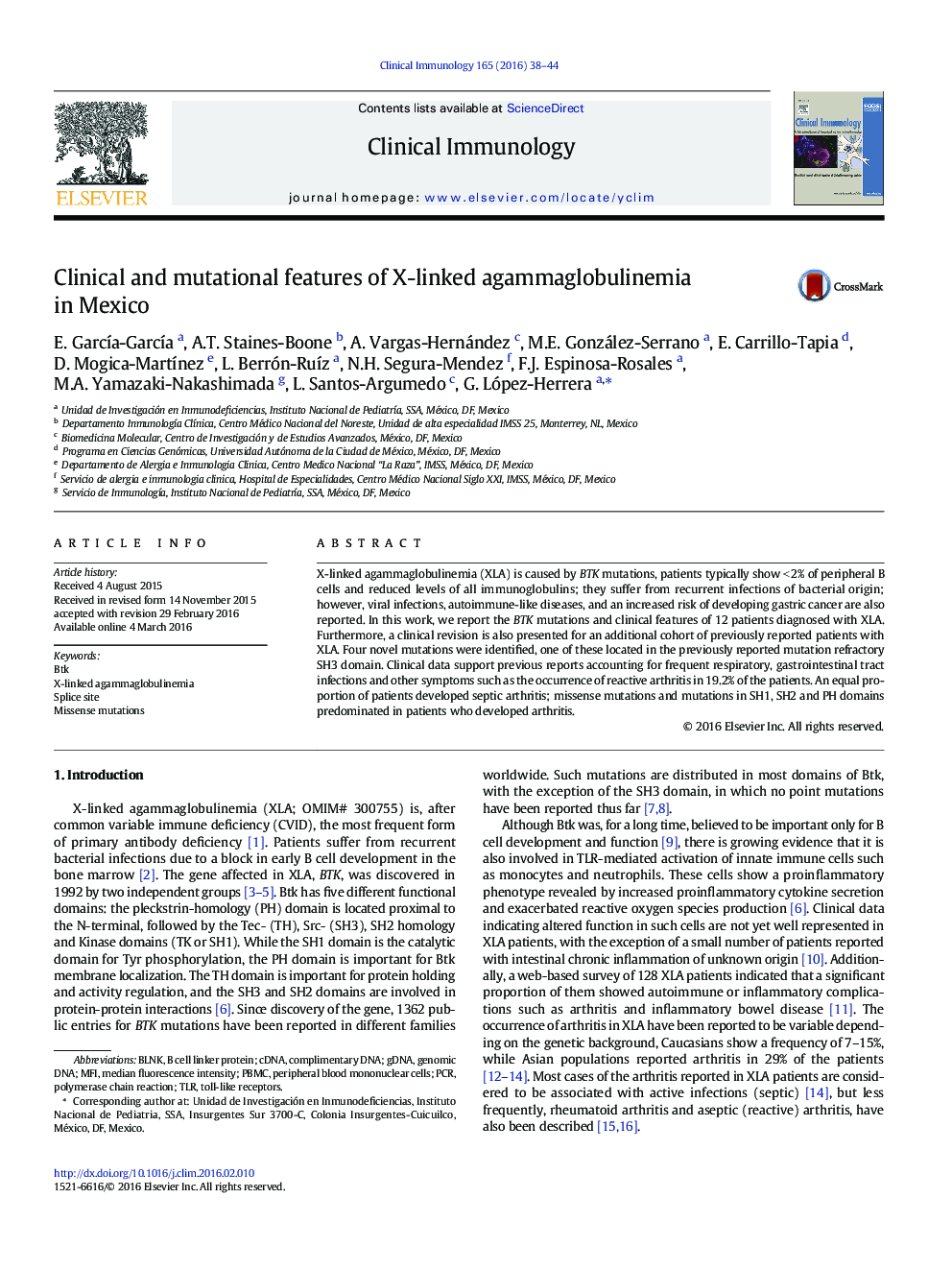 Clinical and mutational features of X-linked agammaglobulinemia in Mexico