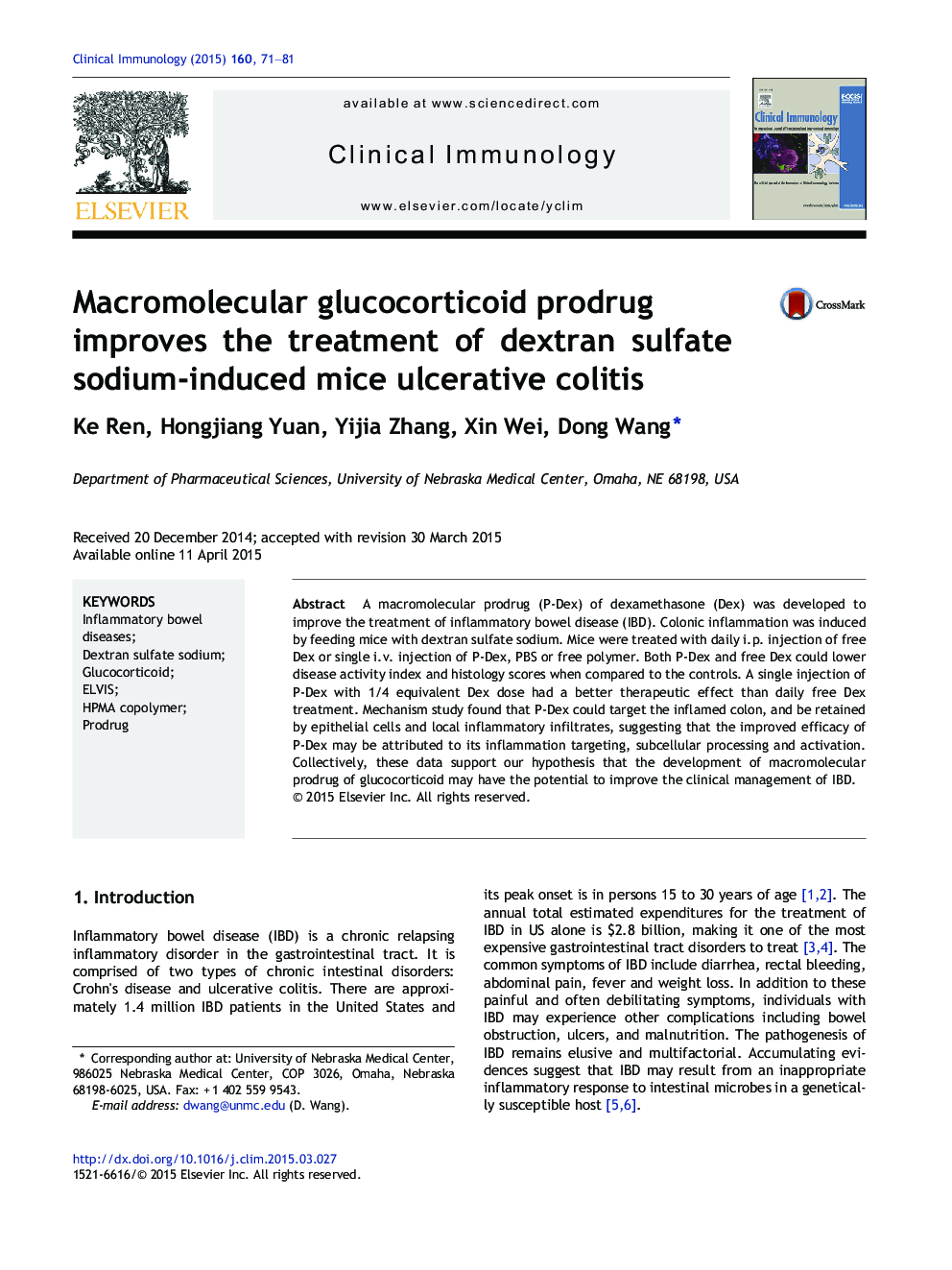 Macromolecular glucocorticoid prodrug improves the treatment of dextran sulfate sodium-induced mice ulcerative colitis