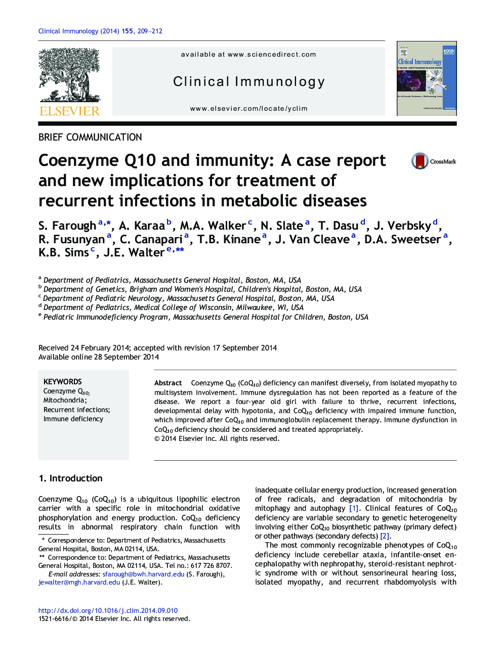 Coenzyme Q10 and immunity: A case report and new implications for treatment of recurrent infections in metabolic diseases