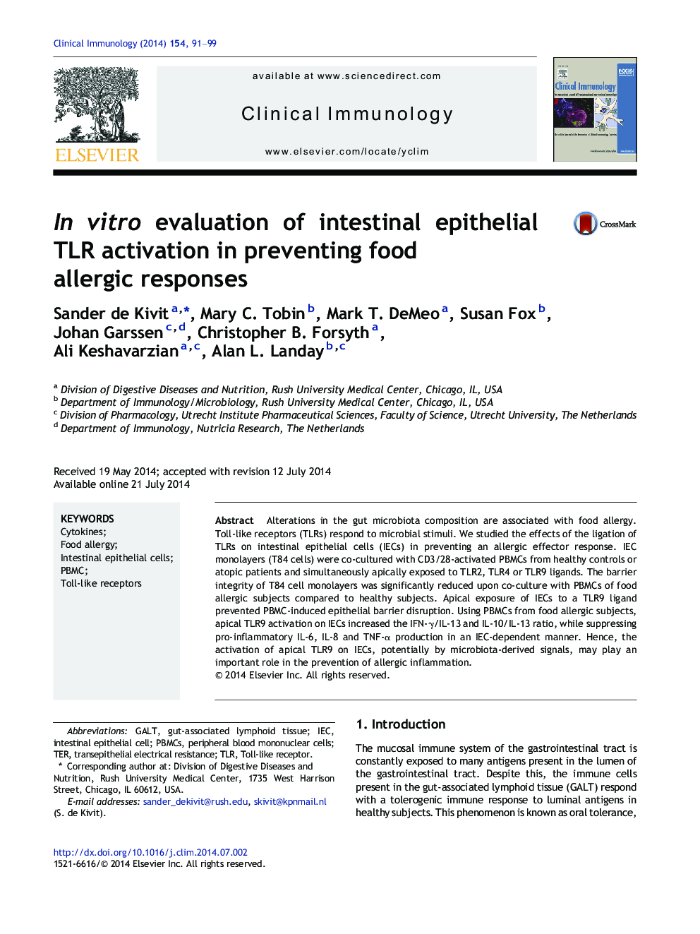 In vitro evaluation of intestinal epithelial TLR activation in preventing food allergic responses