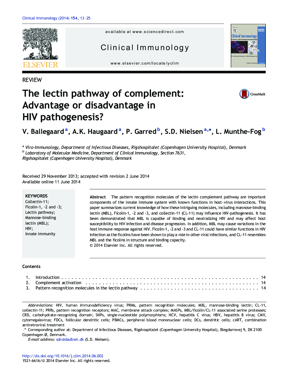 The lectin pathway of complement: Advantage or disadvantage in HIV pathogenesis?