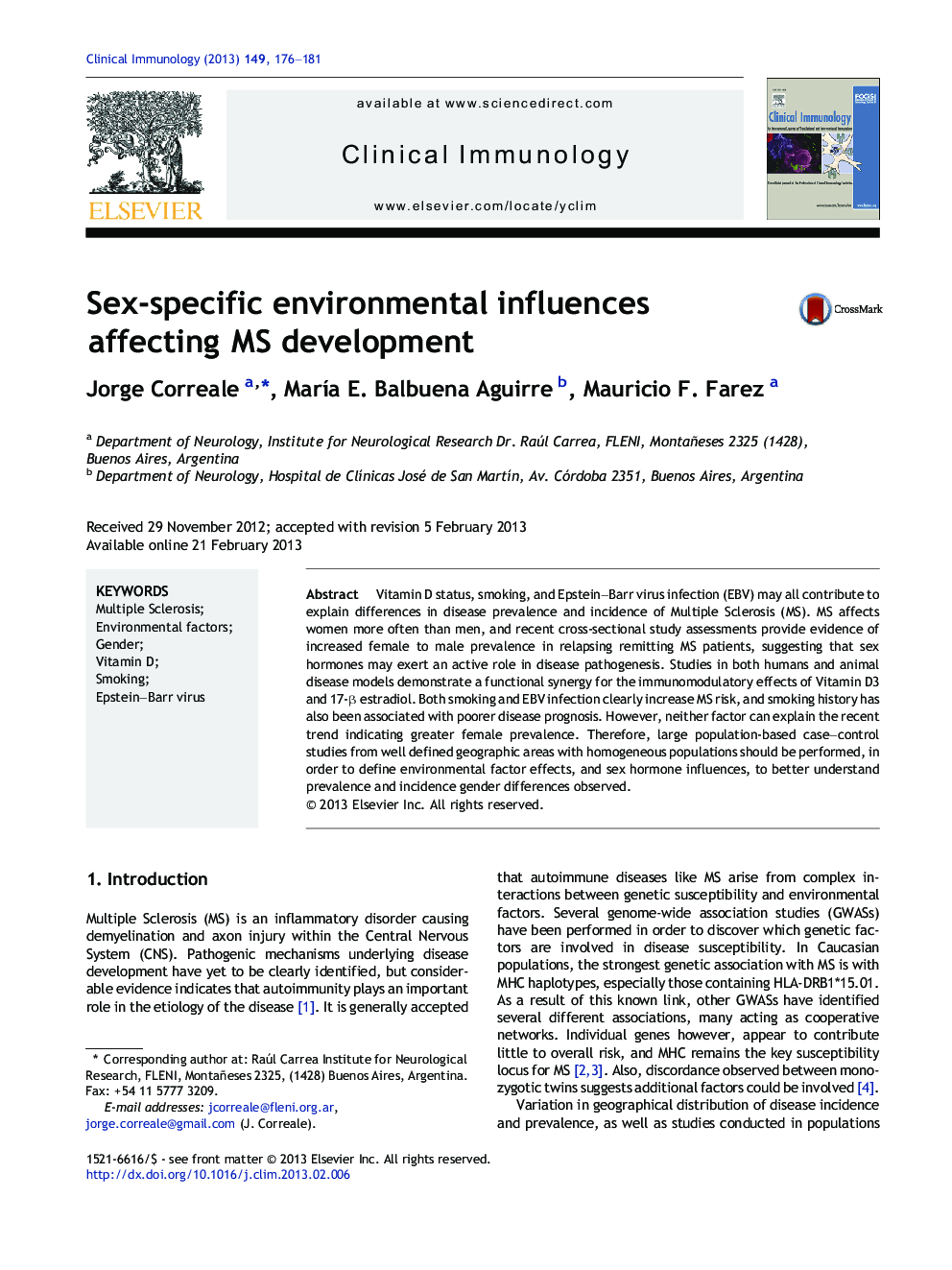 Sex-specific environmental influences affecting MS development