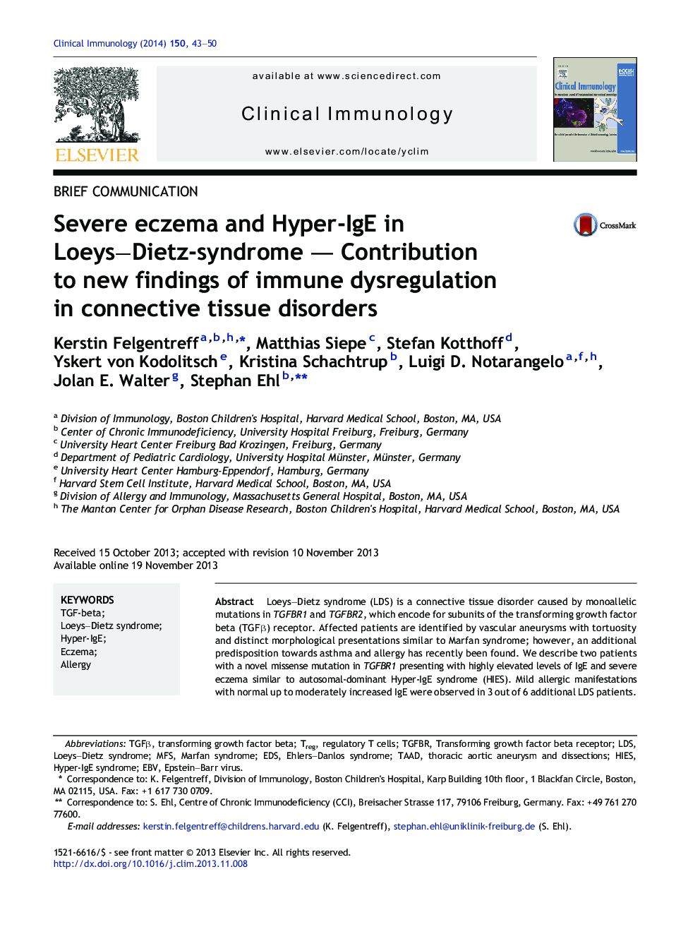 Severe eczema and Hyper-IgE in Loeys–Dietz-syndrome — Contribution to new findings of immune dysregulation in connective tissue disorders