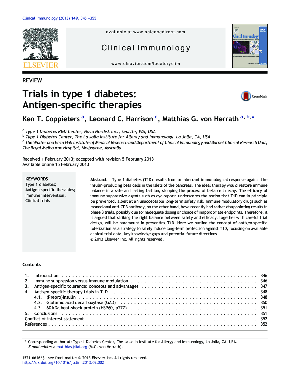 Trials in type 1 diabetes: Antigen-specific therapies