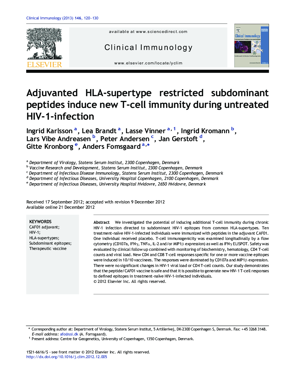 Adjuvanted HLA-supertype restricted subdominant peptides induce new T-cell immunity during untreated HIV-1-infection