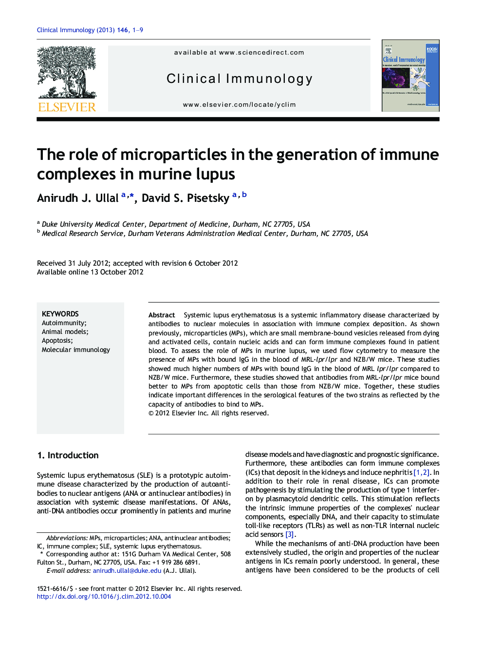 The role of microparticles in the generation of immune complexes in murine lupus