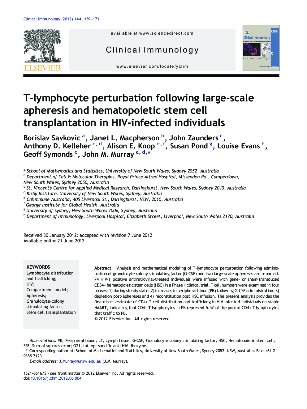 T-lymphocyte perturbation following large-scale apheresis and hematopoietic stem cell transplantation in HIV-infected individuals