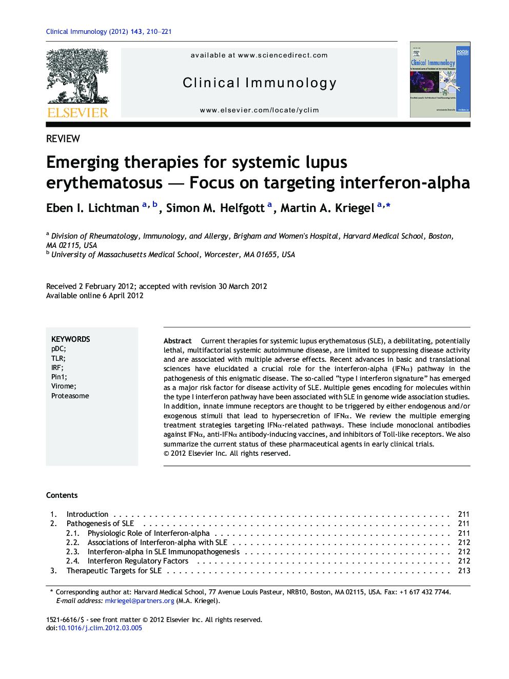 Emerging therapies for systemic lupus erythematosus — Focus on targeting interferon-alpha