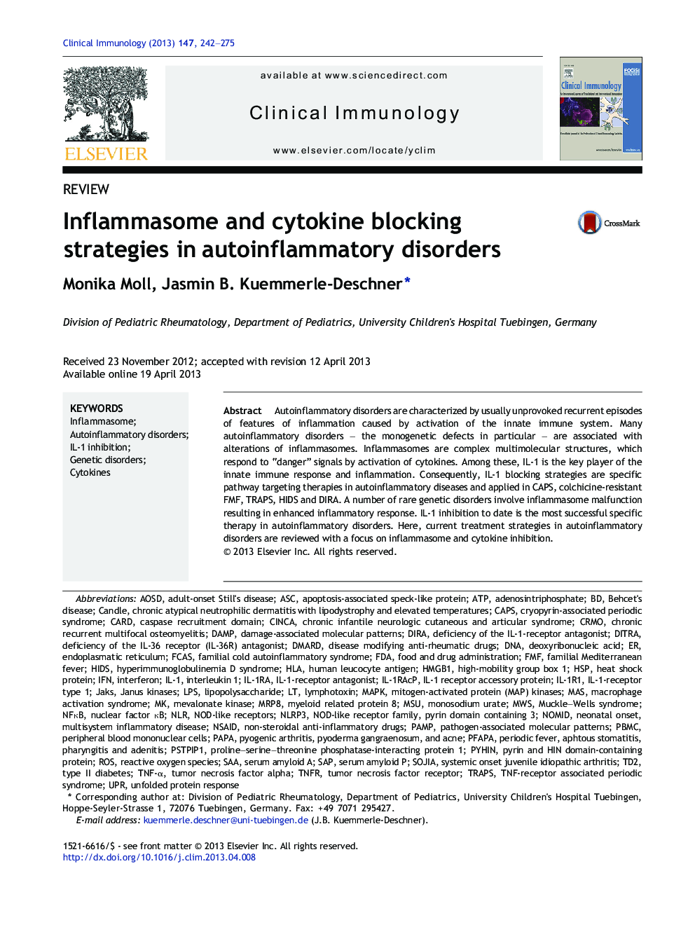 Inflammasome and cytokine blocking strategies in autoinflammatory disorders