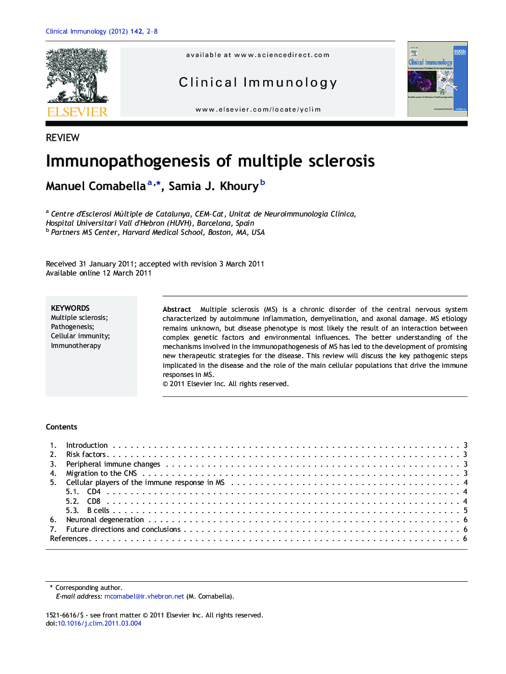 Immunopathogenesis of multiple sclerosis