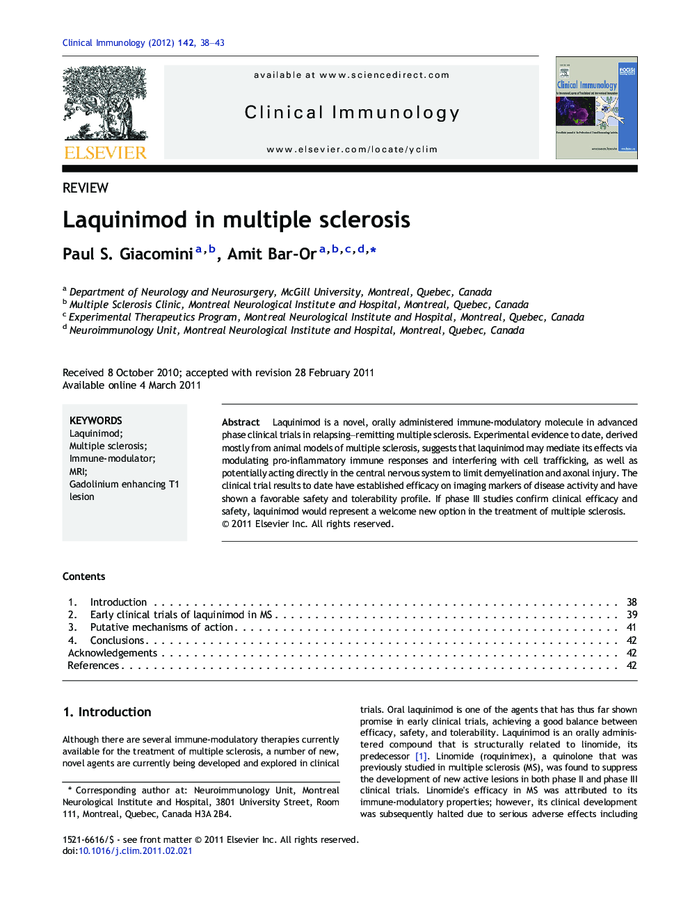 Laquinimod in multiple sclerosis