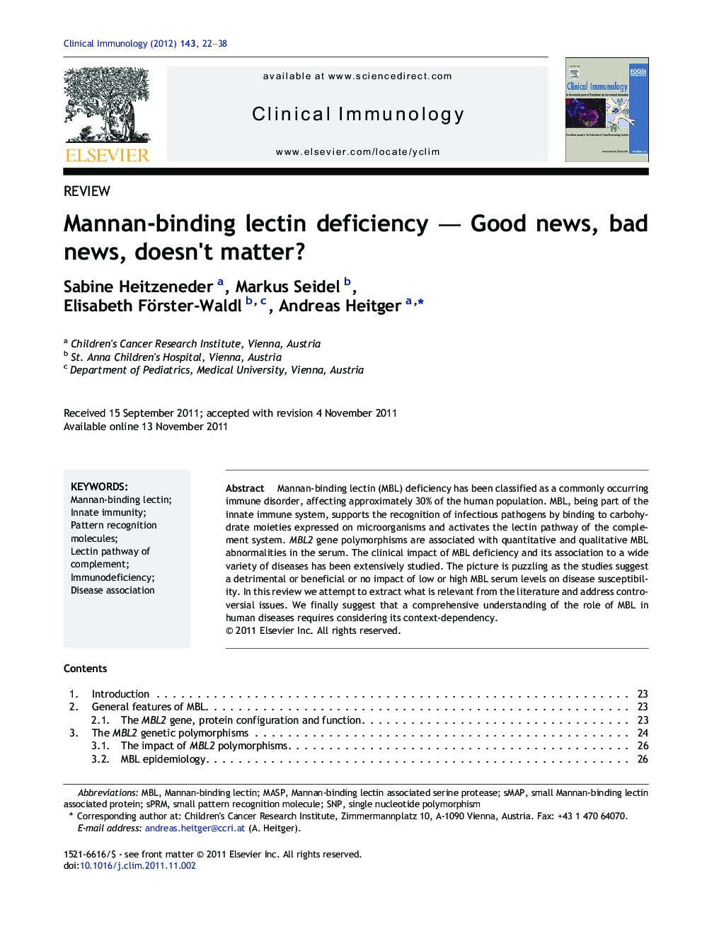 Mannan-binding lectin deficiency — Good news, bad news, doesn't matter?