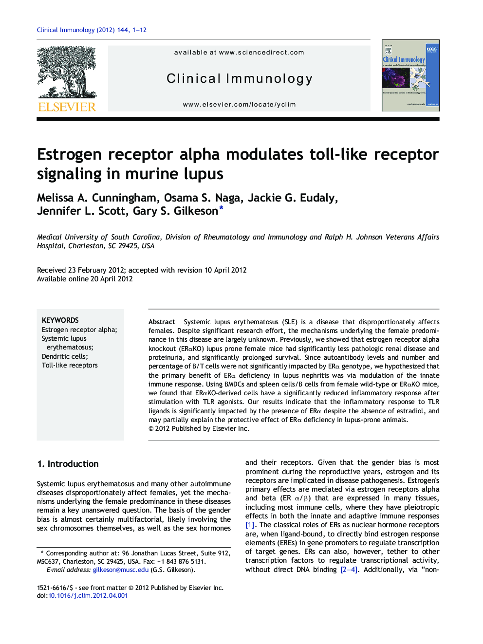 Estrogen receptor alpha modulates toll-like receptor signaling in murine lupus