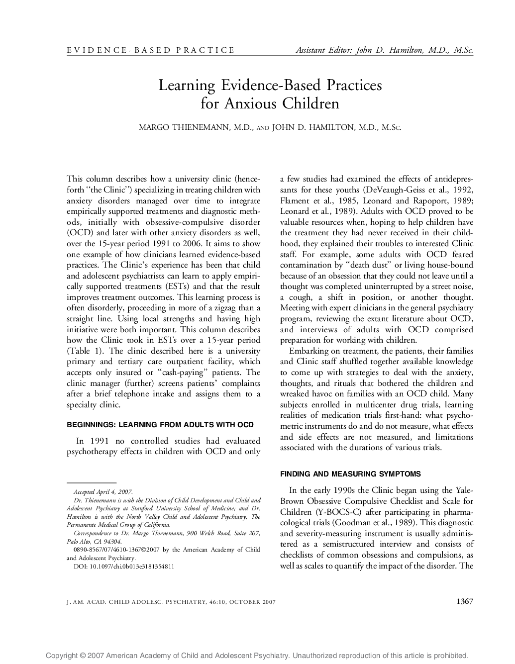 Learning Evidence-Based Practices for Anxious Children