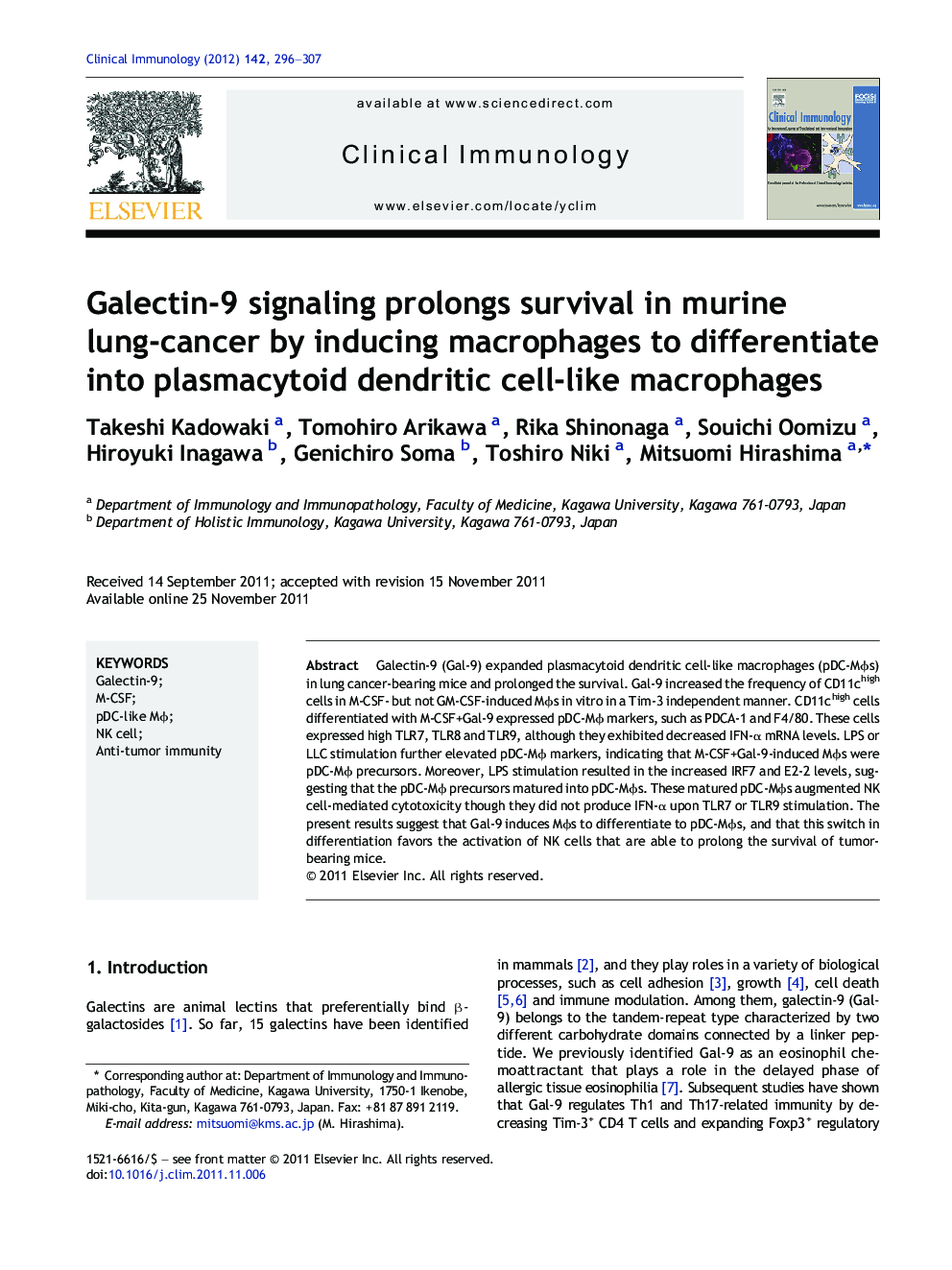 Galectin-9 signaling prolongs survival in murine lung-cancer by inducing macrophages to differentiate into plasmacytoid dendritic cell-like macrophages