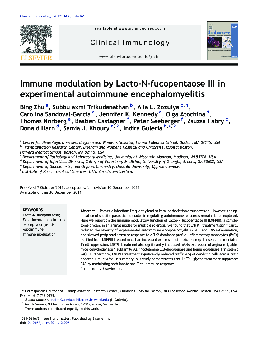 Immune modulation by Lacto-N-fucopentaose III in experimental autoimmune encephalomyelitis