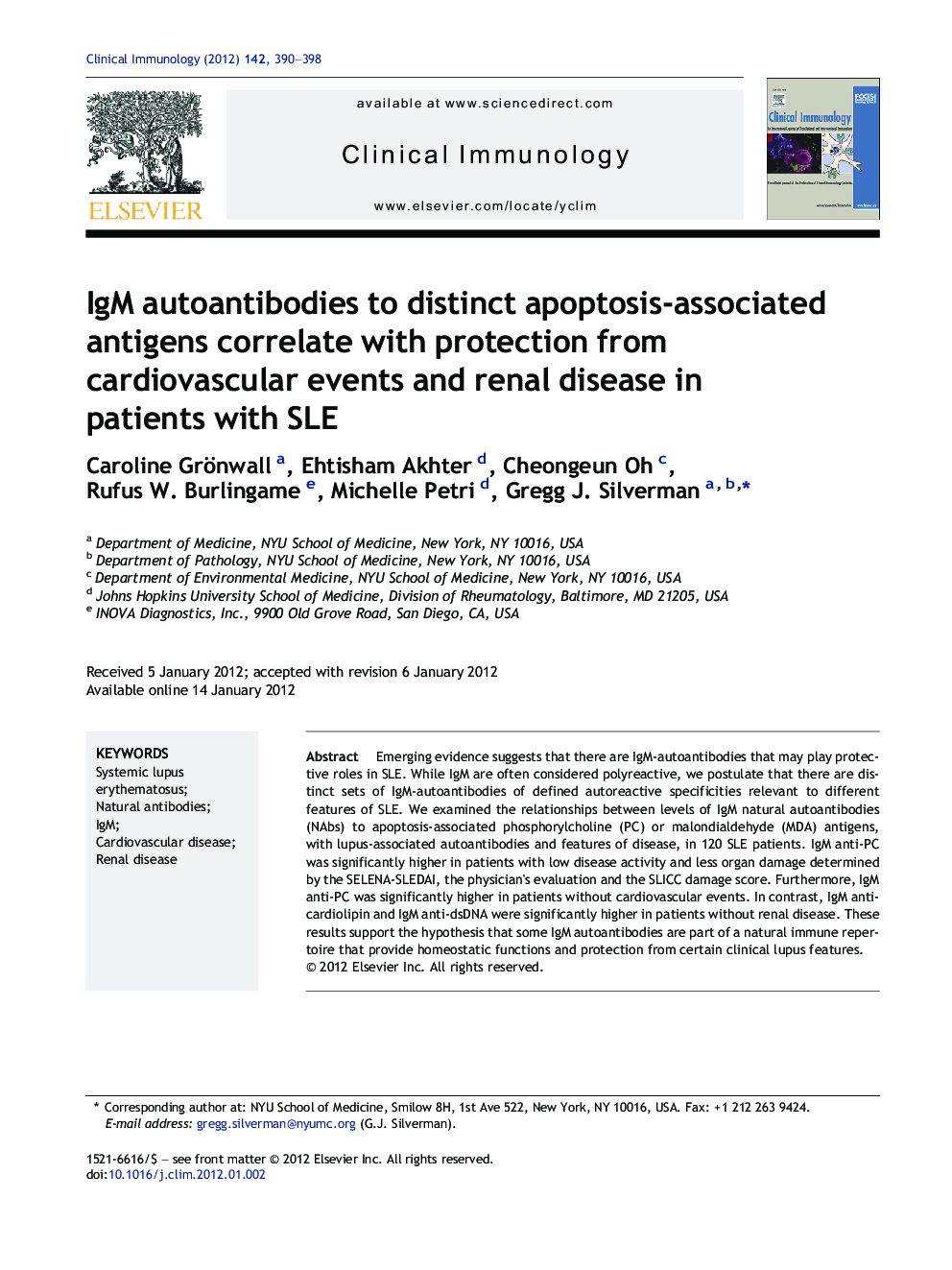 IgM autoantibodies to distinct apoptosis-associated antigens correlate with protection from cardiovascular events and renal disease in patients with SLE