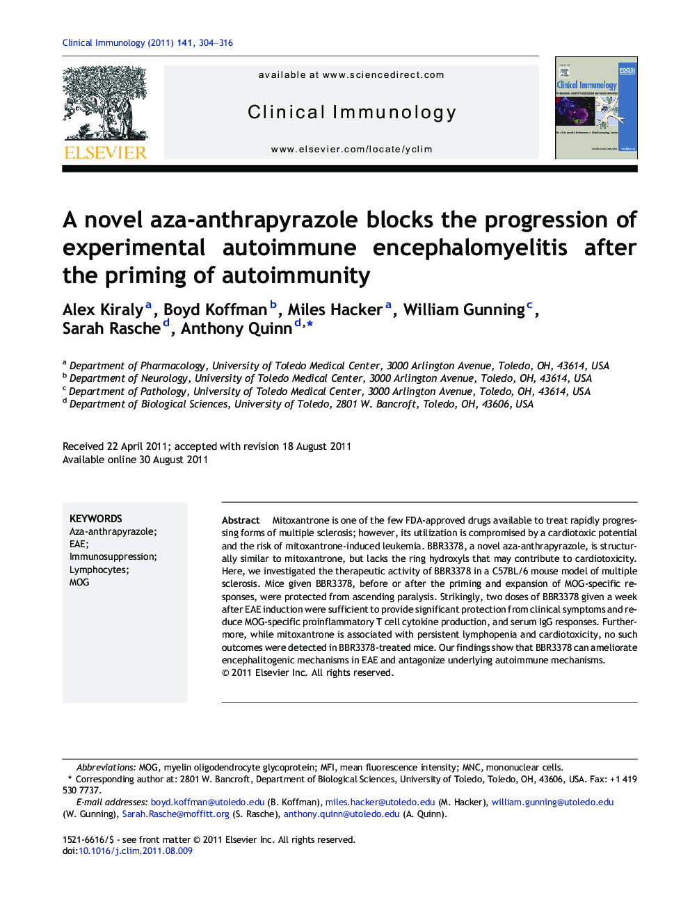 A novel aza-anthrapyrazole blocks the progression of experimental autoimmune encephalomyelitis after the priming of autoimmunity