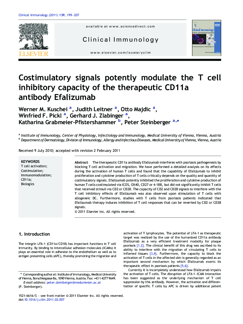 Costimulatory signals potently modulate the T cell inhibitory capacity of the therapeutic CD11a antibody Efalizumab