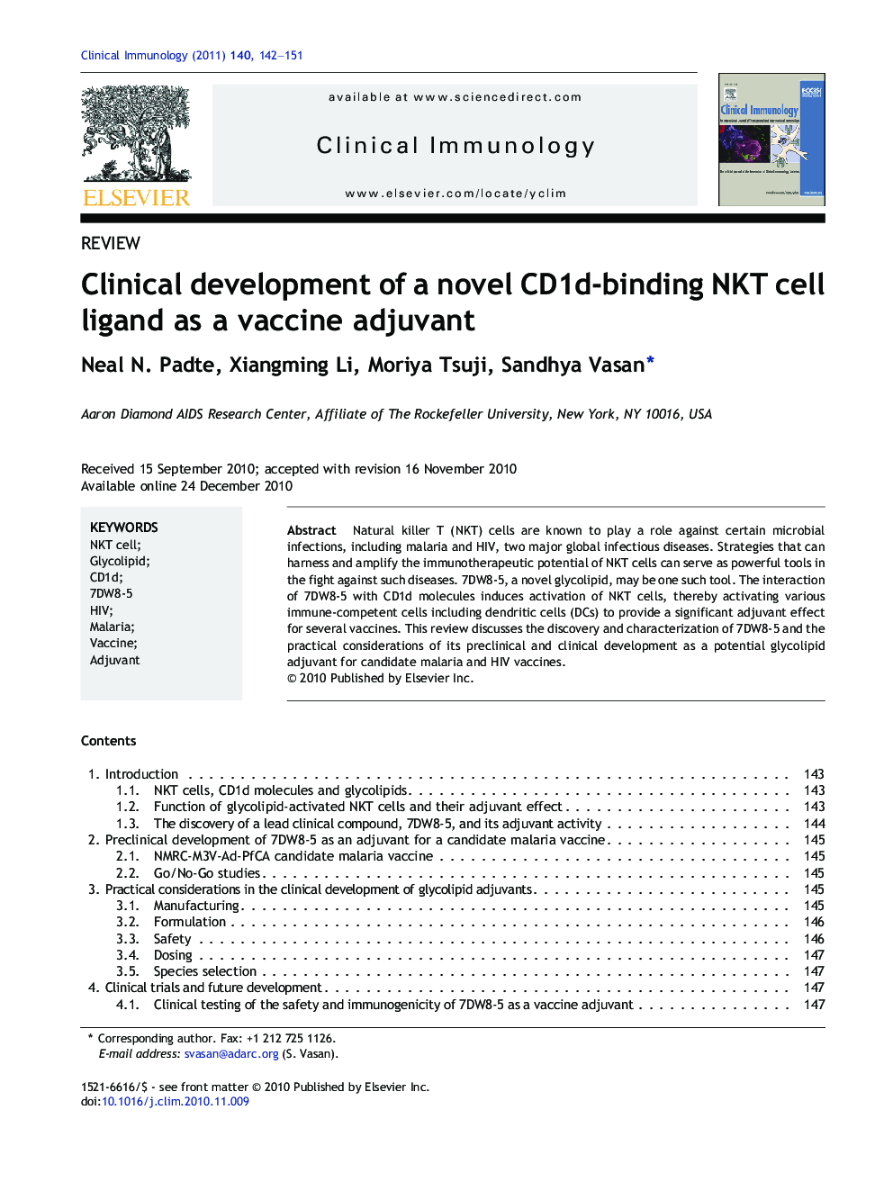 Clinical development of a novel CD1d-binding NKT cell ligand as a vaccine adjuvant