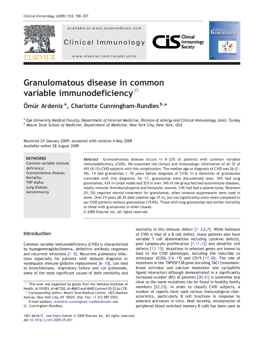 Granulomatous disease in common variable immunodeficiency 