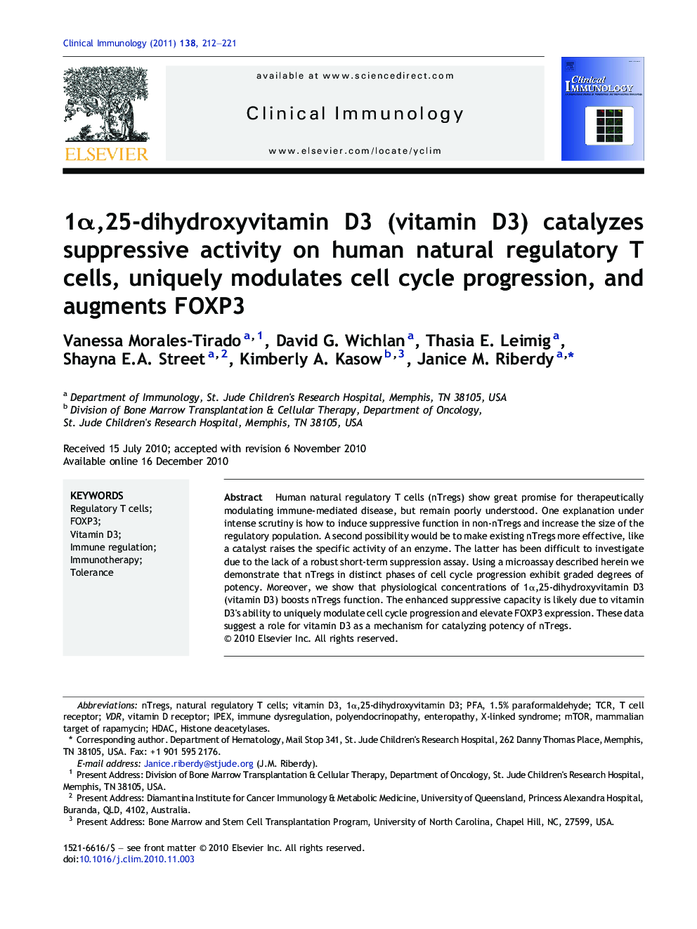 1α,25-dihydroxyvitamin D3 (vitamin D3) catalyzes suppressive activity on human natural regulatory T cells, uniquely modulates cell cycle progression, and augments FOXP3