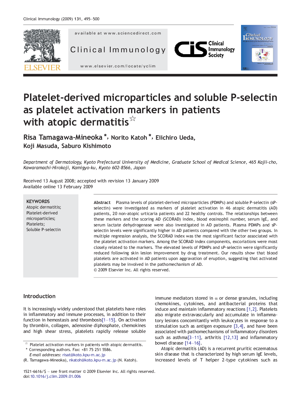 Platelet-derived microparticles and soluble P-selectin as platelet activation markers in patients with atopic dermatitis 