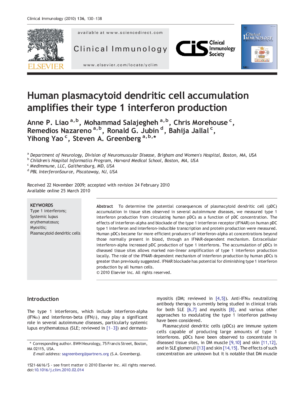 Human plasmacytoid dendritic cell accumulation amplifies their type 1 interferon production