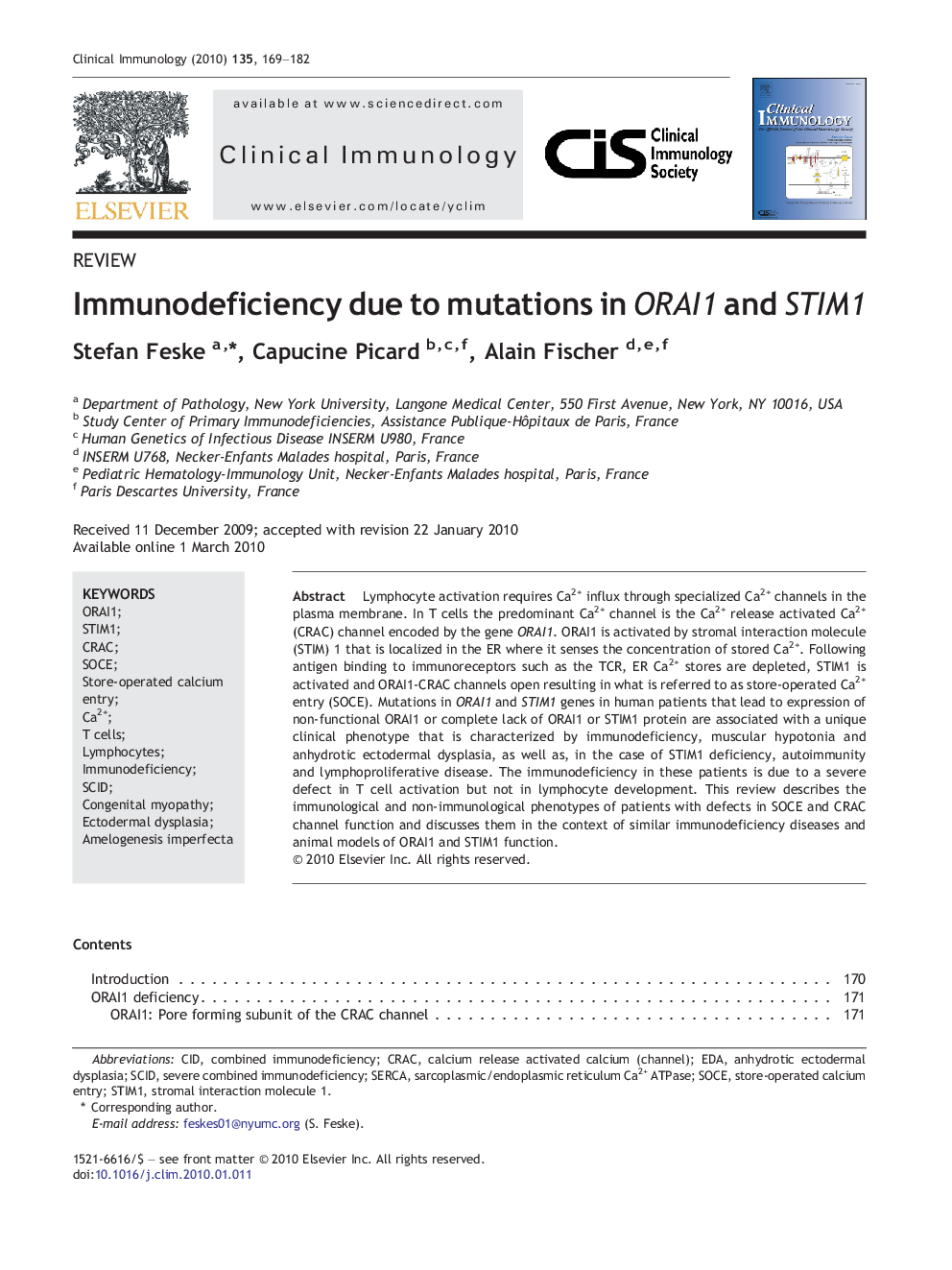 Immunodeficiency due to mutations in ORAI1 and STIM1