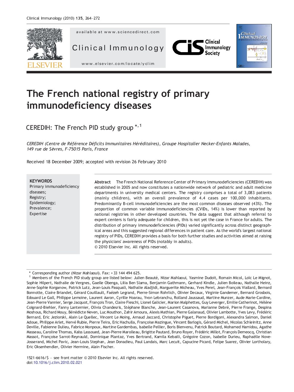 The French national registry of primary immunodeficiency diseases