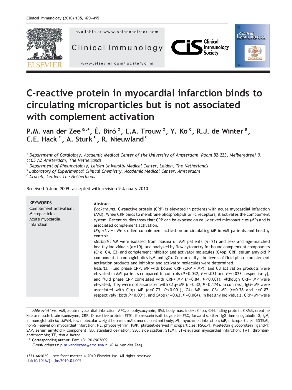 C-reactive protein in myocardial infarction binds to circulating microparticles but is not associated with complement activation