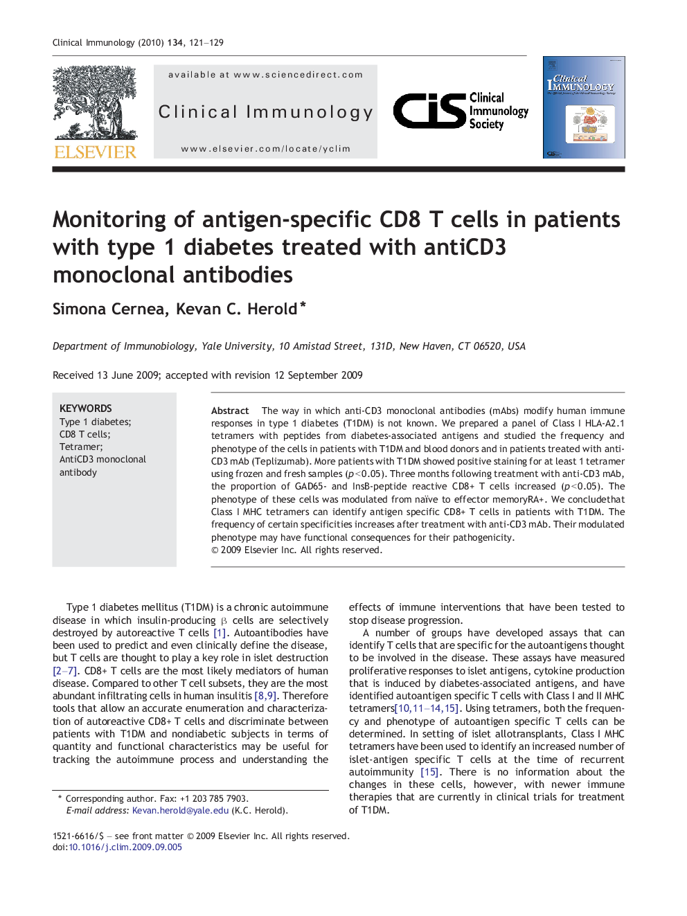 Monitoring of antigen-specific CD8 T cells in patients with type 1 diabetes treated with antiCD3 monoclonal antibodies