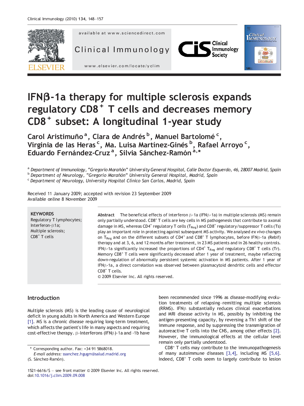 IFNβ-1a therapy for multiple sclerosis expands regulatory CD8+ T cells and decreases memory CD8+ subset: A longitudinal 1-year study