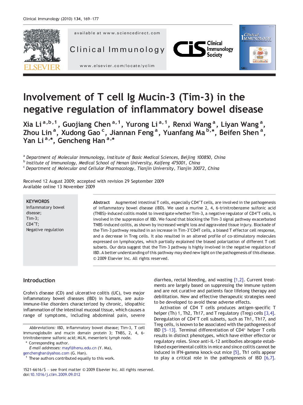 Involvement of T cell Ig Mucin-3 (Tim-3) in the negative regulation of inflammatory bowel disease