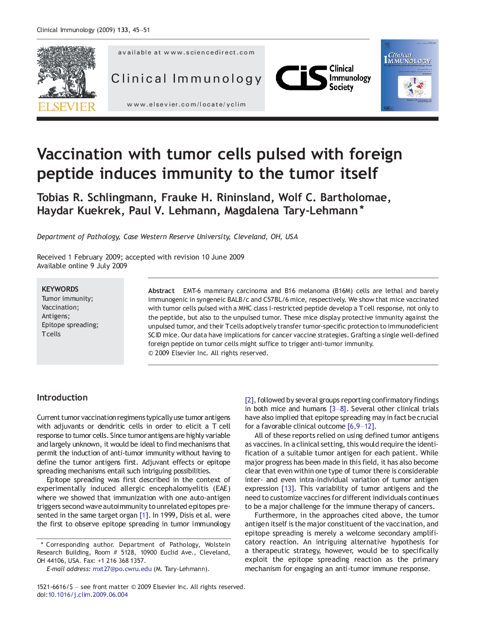 Vaccination with tumor cells pulsed with foreign peptide induces immunity to the tumor itself